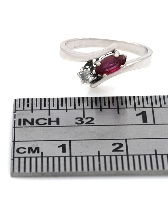 Ruby and Diamond Bypass Ring in White Gold